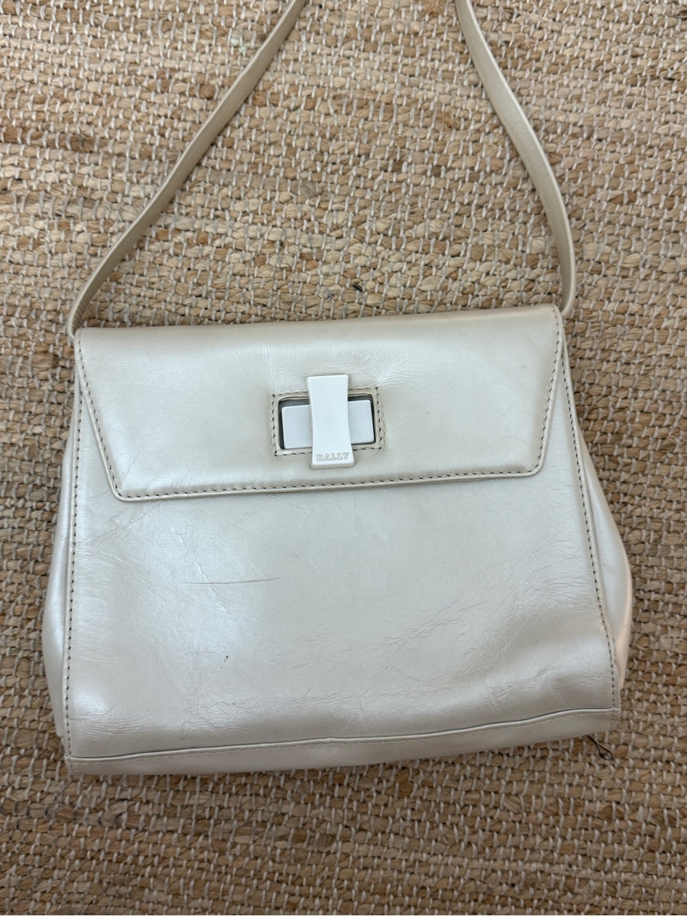 Bally Ivory Leather Shoulder Bag with Silver-Tone Hardware
